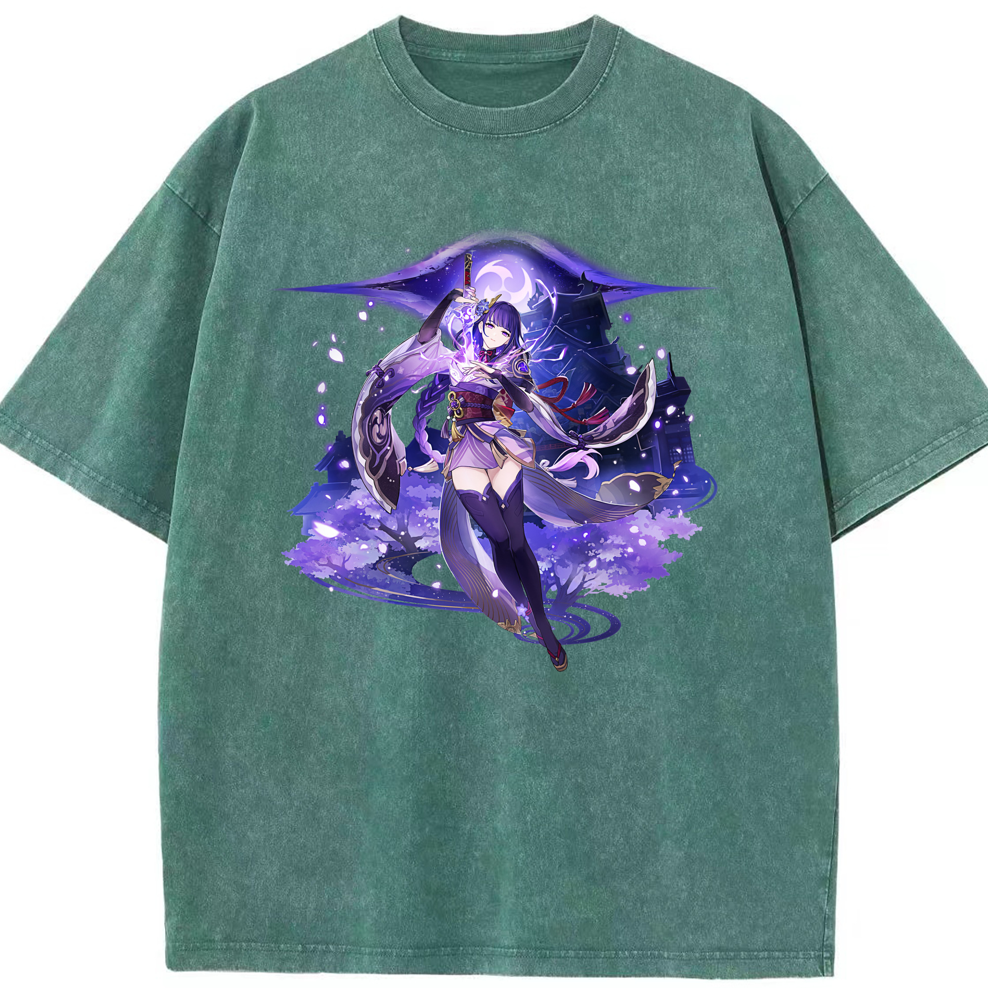げんし神 雷電将軍 らいでんしょうぐん genshin Raiden Shogun 綿100% ヴィンテージ風 半袖Tシャツ（フロントプリント）